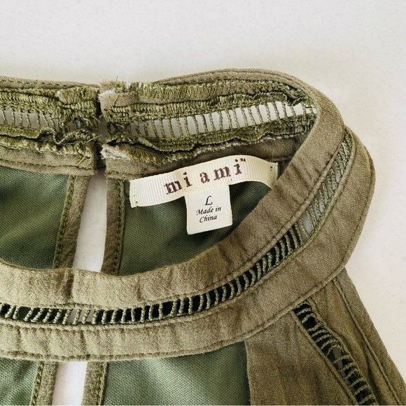 Miami Bohemian Sleeveless Embroidered Dress size Large Green Halter Key hole - Picture 8 of 16